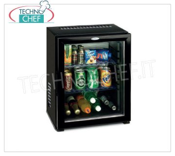 Technochef - Frigor Minibar para habitación de hotel con puerta de vidrio, lt.30, Frigorífico Minibar para habitación de hotel con puerta de vidrio, capacidad 30 lt, temperatura + 8 ° / + 14 ° C, V.230 / 1, Kw.0.06, Peso 13 Kg, dim.mm.512x419x423h