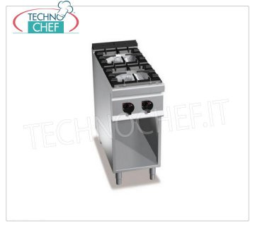 TECHNOCHEF - ESTUFA A GAS 2 QUEMADORES sobre MUEBLE ABIERTO, Kw.14,00, Mod.G7F2MP ESTUFA A GAS 2 QUEMADORES sobre ARMARIO ABIERTO, BERTO'S, Línea MACROS 700, Serie MAX POWER, Potencia térmica Kw.14,00, Peso 38 Kg, dim.mm.400x700x900h