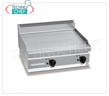 PLANCHA A GAS TOP con PLACA RANURADA en MULTIPAN, módulo TOP, mod.G7FR8B-2 FRY TOP A GAS con PLACA ACANALADA, BERTOS, Línea MACROS 700, Serie MULTIPAN, módulo DOUBLE TOP con ZONA DE COCCIÓN 795x500 mm, MANDOS INDEPENDIENTES, potencia térmica Kw.13,8, Peso 70 Kg, dim.mm.800x700x290h