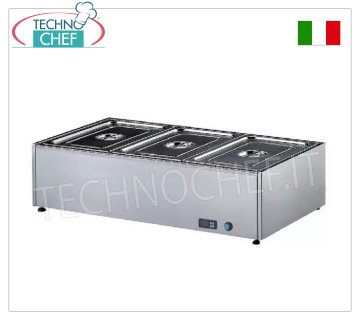 Technochef - MESA BAÑO MARÍA ELÉCTRICA, Capacidad 3 x GN 1/1, mod.359.A Mesa baño maría eléctrica, capacidad 3 recipientes GN 1/1 - h 150 mm (excluido), termostato digital 30-90°C, V.230/1, Kw.2,00, dim.mm.1050x580x300h