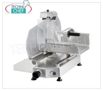 TECHNOCHEF - CORTADORA VERTICAL de CARNE, hoja Ø 330 mm, Profesional, Cortafiambres vertical con carro para carne, diámetro hoja 330 mm, en aleación de aluminio, completo con afilador hoja fija, V 230/1, Kw 0,300, Peso 35 Kg, dim.mm.550x530x550h