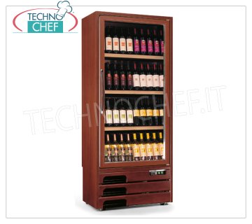 Technochef - refrigerador de 1 puerta de vino para 112 botellas, MONO o MULTITEMPERATURA, Bodega de madera, profesional 1 puerta de vidrio, capacidad 122 botellas diámetro 75 mm, ESTÁTICA Multitemperatura + 5 / + 7 / + 10 + 16 ° C o templado VENTILADO + 5 / + 16 ° C, iluminación LED, V .230 / 1, Kw.0,65, Peso 134 Kg, dim.mm.827x523x1930h