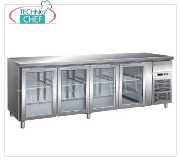 Forcar - Mesa Frigorífica 4 Puertas Cristal, 553 lt, Temp.-2°/+8°C, Ventilada, mod.G-GN4100TNG Mesa Frigorífica 4 Puertas Cristal y cajón neutro, Profesional, capacidad 553 litros, temperatura -2°/+8°C, GastroNorm 1/1, refrigeración ventilada, Gas R290, luz interior, V.230/1, Kw.0, 26 , peso 153 kg, dim.mm.2230x700x860h