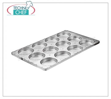 Sartenes para pizza, pastelería Bandeja de horno rectangular en hoja aluminizada con 8 moldes redondos de 14 cm de diámetro para magdalenas, dimensiones 60x40 cm