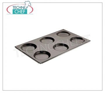 Sartenes para pizza, pastelería Bandeja de cocción Gastro-norma 1/1 antiadherente con 6 moldes redondos de 12,5 cm de diámetro, para magdalenas, tamaño 53x32.5 cm