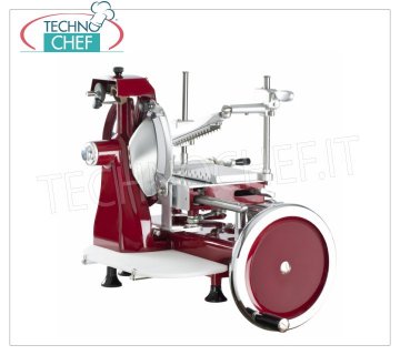 TECHNOCHEF - REBANADORA MANUAL DE VOLANTE, cuchilla Ø 250 mm, Profesional Cortafiambres manual vertical VOLANTE, diámetro hoja 250 mm, Colores estándar: ROJO, NEGRO, CREMA o Personalizable bajo pedido, dim.mm.520x680x510h.