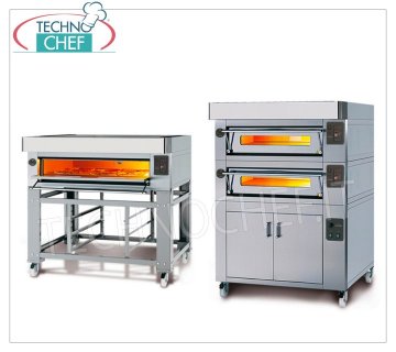 Horno eléctrico modular para pizzas, línea EURO STAND, cámara con tapa refractaria para 12 pizzas Horno de pizza eléctrico MODULAR, para 12 pizzas diam. 300 mm, versión con FRONTAL DE ACERO INOXIDABLE, CUARTO mm 1230x930x170h con TAPA REFRACTARIA, V.400/3, Kw.12,5, Peso 220 Kg, dimensiones externas mm 1620x1260x400h