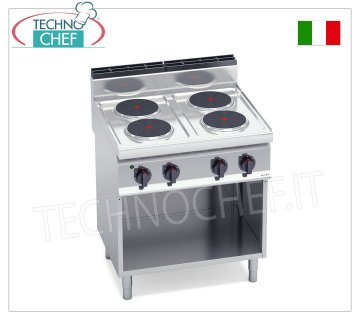 TECHNOCHEF - ESTUFA ELÉCTRICA DE 4 PLACAS sobre ARMARIO ABIERTO, 10,4 Kw, Mod. E7P4M ESTUFA ELÉCTRICA 4 PLACAS sobre MUEBLE ABIERTO, BERTOS, Línea MACROS 700, Serie HIGH POWER, con 4 Placas REDONDAS Ø 220 mm, MANDOS INDEPENDIENTES, 6 niveles de potencia, V.400/3+N, Kw.10,4, Peso 59 Kg, dim .mm.800x700x900h