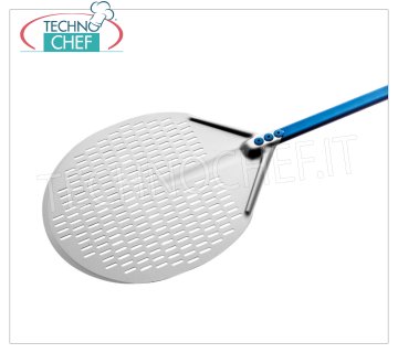 GIMETAL - Pala para Pizza Redonda de Aluminio Perforado, Línea Super Profesional Pala para pizza perforada redonda completamente en aleación de aluminio, Línea Super Profesional, liviana, flexible y resistente, diámetro 330 mm, longitud del mango 1500 mm.
