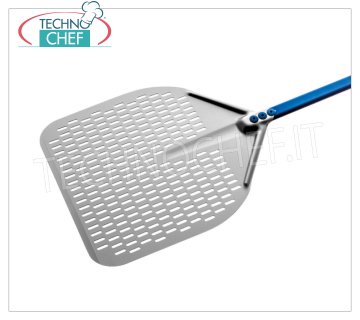 GIMETAL - Pala para Pizza Rectangular de Aluminio Perforado, Línea Super Profesional Pala para pizza perforada rectangular completamente en aleación de aluminio, Línea Super Profesional ligera, flexible y resistente, dim.mm 330x330, longitud del mango 1500 mm.