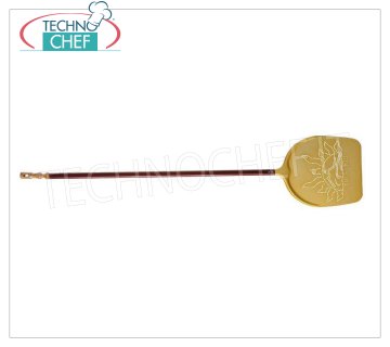LILLY - Pala rectangular para pizza perforada en aluminio dorado claro, Mod. 70944 Pala para pizza rectangular perforada en aluminio dorado y terminal de madera, dim.mm 330x330, longitud del mango 1300 mm.