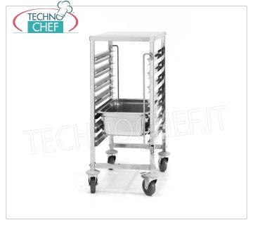 TECHNOCHEF - Carro para 7 bandejas GN 1/1 con tapa superior de acero inoxidable, Mod.810668 BANDEJA DE ACERO INOXIDABLE con ESTANTE DE TRABAJO, con 7 pares de guías, paso 80 mm, para 7 bandejas Gastro-Norm GN 1/1 (mm 530x325), dim.mm.380x550x925h