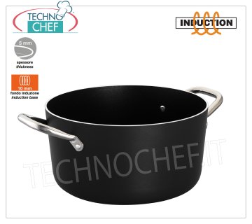 Technochef - ALTA CASSEROLE 2 asas en aluminio SIN PALOS para INDUCCIÓN ALGODÓN ALTO 2 asas en ALUMINIO SIN VARILLA con INDUCCIÓN ABAJO 10 mm, diámetro 160 mm, altura 80 mm, capacidad lt. 1,7.