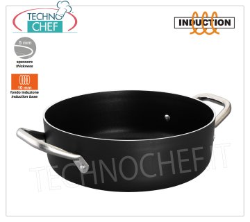 Technochef - BAJA CASSEROLE 2 asas en aluminio SIN PALOS para INDUCCIÓN CASSEROLE BAJO 2 asas en ALUMINIO SIN PALOS con INDUCCIÓN ABAJO 10 mm, diámetro 200 mm, diámetro de inducción 145 mm, altura 70 mm, capacidad lt. 2,5.