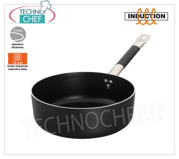 Technochef - LOW CASSEROLE 1 manija en aluminio SIN PALOS para INDUCCIÓN CASSEROLE BAJO 1 mango de ALUMINIO antiadherente con INDUCTION BOTTOM 10 mm, diámetro 200 mm, altura 70 mm, capacidad 2.5 litros.