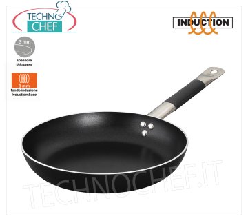 Technochef - FREIDORA 1 asa en Aluminio SIN PALOS para INDUCCIÓN Sartén de alta freidora con 1 mango de aluminio antiadherente con fondo de inducción de 8 mm, diámetro 240 mm, altura 45 mm.