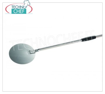 GI.METAL - Paleta de pizza redonda de acero inoxidable, versión SUAVE, Mod. 85905 Palino Pizza TONDO para girar y sacar, versión SUAVE, de ACERO INOXIDABLE, con mango y mango deslizante en plástico negro, diámetro 200 mm, longitud del mango 1500 mm.