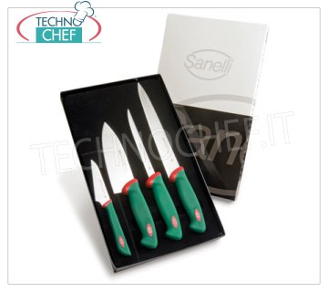 Sanelli - PAQUETE DE CUCHILLOS PROFESIONALES SUSHI 4 PIEZAS PREMANA, Mod. 908604 Pack de 4 cuchillos de sushi, línea PREMANA PROFESSIONAL, compuesto por: CUCHILLO YANAGI BA 24 cm, CUCHILLO DE PESCADO DE HILO 16 cm, CUCHILLO DEBA 16 cm, PETTY 10 cm.