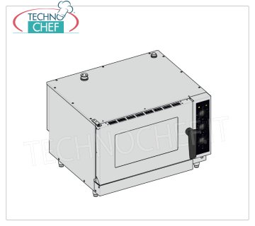 Technochef - Horno eléctrico de convección-vapor 4 bandejas GN 1/1 HORNO ELÉCTRICO DE CONVENCIÓN A VAPOR para GASTRONOMÍA, capacidad 4 BANDEJAS Gastronorm 1/1 (530x325 mm), versión con MANDOS ELECTROMECÁNICOS, V.400 / 3, Kw. 6.25, peso 63 Kg, dim.mm.860x710x600h