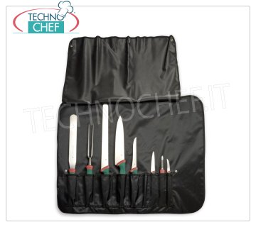 Sanelli - BOLSILLO COCINERO 8 CUCHILLERIA PROFESIONAL PREMANA, Mod. 981608 Rollo de chef plegable con bolsillos para acomodar 8 cuchillos / accesorios, línea PREMANA PROFESSIONAL, compuesto por: CUCHILLO PARA PAN, CUCHILLO PARA COCINA, CUCHILLO PARA HUESOS, PALETA, CUCHILLO PARA VERDURAS, COCINERO PARA ESPÁTULA, HORQUILLA PARA SERVIR, PELADORA PARA PATATAS.