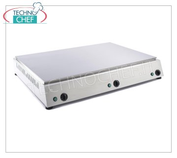 TECHNOCHEF - Cocina eléctrica profesional de encimera, 6 piadinas Ø 30 cm, Mod. 999.16354 Cocina eléctrica a gran escala con placa de acero inoxidable 430, modelo para 6 vueltas de diam.300, con control termostático, V.380 / 3 + N, W.3x2500, dim.mm.1070x800x150h