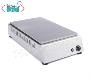 TECHNOCHEF - Calentador de banco eléctrico profesional Piadina, 2 piadinas Ø 30 cm, Mod.999.1646 Calentador eléctrico de bobina con placa de acero inoxidable 430 para 2 piadina diam.300, con control termostático, V.230 / 1, W.1x1700, dim.mm.420x800x150h
