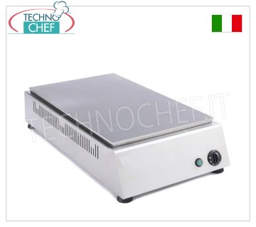 TECHNOCHEF - Calentador de piadina eléctrico profesional de encimera, 2 piadinas Ø 30 cm, Mod.999.1646 Calentador de pan ELÉCTRICO con placa de acero inoxidable 430 para 2 panes planos de 300 diámetro, con control termostático, V.230/1, L.1x1700, dim.mm.420x800x150h