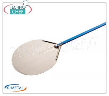 Gi.Metal - Pala para pizza redonda de aluminio, Blue Line, longitud del mango 200 cm Pala para pizza redonda en aleación de aluminio, Blue Line, ligera, flexible y resistente, diámetro 330 mm, longitud del mango 2000 mm.