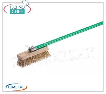 Gi.Metal - Cepillo Sin Gluten Regulable con Cerdas de Latón - mod.AC-SPGF Cepillo Gluten Free con cabezal orientable, cerdas de latón y rascador trasero, mango anodizado verde largo 1200 mm.