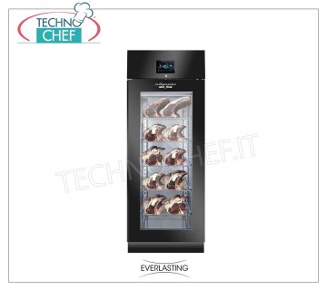 STAGIONATORE CONSERVATORE Salami en Acero Negro, 1 PUERTA DE CRISTAL, rendimiento máximo 100 Kg Gabinete de almacenamiento y condimento de embutidos en acero plastificado negro, 1 puerta de vidrio, capacidad máxima 100 Kg, Temp.0 ° / + 30 ° C, controles digitales, V.230/1, Kw.1,8, Peso Kg 176, dim .mm. 750x850x 2080h