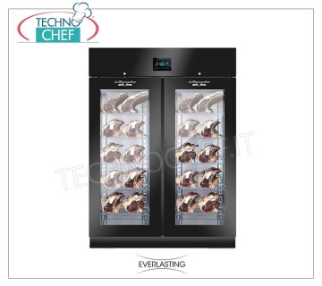 STAGIONATORE CONSERVATORE Salami en Acero Negro, 2 PUERTAS DE CRISTAL, rendimiento máximo 200 Kg Gabinete de almacenamiento y condimento de embutidos en acero plastificado negro, 2 puertas de vidrio, capacidad máxima 200 Kg, Temp. 0 ° / + 30 ° C, controles digitales, V.230/1, Kw.2,6, Peso Kg 193 , dimensión mm 1500x850x 2080h