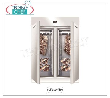 ARMARIO TINTADO DE CARNES Acero inoxidable 304, 2 PUERTAS, Temp. -2 ° / + 10 ° C, mod. CARNE STG 1500 ARMARIO DE MADERA EN ACERO INOX 304, 2 PUERTAS con VIDRIO, Gas R 452a, Temp. -2 ° / + 10 ° C, Capacidad Kg.300, Dim.mm 1500x850x2080h