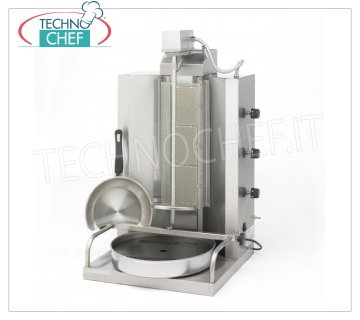 Technochef - GYROS PROFESIONALES con 3 QUEMADORES, varilla de cocción de 655 mm de altura Giroscopios de gas en acero inoxidable con 3 quemadores verticales independientes, varilla de cocción de 655 mm de altura, capacidad de carga de 20 kg, potencia térmica Kw. 8.1, peso 18 kg, dim.mm.590x530x870h