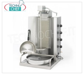 Technochef - GYROS DE GAS PROFESIONALES con 4 QUEMADORES, varilla de cocción de 655 mm de altura