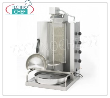 Technochef - GYROS PROFESIONAL GAS con 4 QUEMADORES, varilla de cocción de 655 mm de altura Giroscopios de gas en acero inoxidable con 4 quemadores horizontales independientes, varilla de cocción de 655 mm de altura, capacidad de carga de 30 kg, potencia térmica Kw.10,8, peso 21 kg, dim.mm.590x530x870h