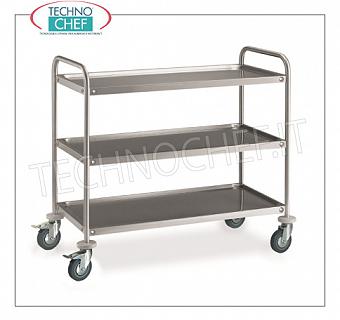 Carros de servicio de acero inoxidable con 3 estantes, capacidad 120 kg