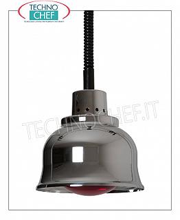Lámpara de calefacción suspendida por infrarrojos LÁMPARA DE CALENTAMIENTO regulable en altura, portalámparas en CROMADO COBRE de diámetro 255 mm., ROJO claro, V.230 / 1, W.250, Peso 1.40 Kg.