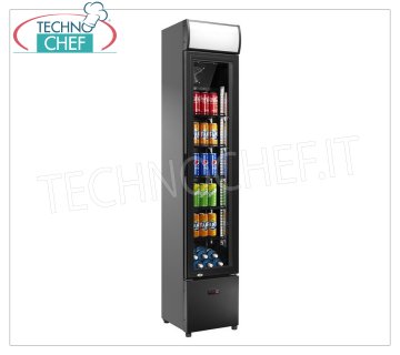 REFRIGERADOR para BEBIDAS, 1 Puerta, Temp.+2°/+10°C, lt.105, Clase E, 36 cm de ancho Frigorífico Profesional de Bebidas, 1 puerta de cristal, temp.+2°/+10°C, capacidad lt.105, estático con ventilador, Clase E, Iluminación Led, V.230/1, Kw.0,15, Peso 44 Kg, dim.mm.360x408x1880h