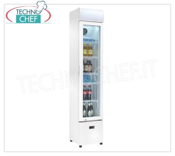 REFRIGERADOR para BEBIDAS, 1 Puerta, Temp.+2°/+10°C, lt.105, Clase E, 36 cm de ancho Frigorífico Profesional de Bebidas, 1 puerta de cristal, temp.+2°/+10°C, capacidad lt.105, estático con ventilador, Clase E, Iluminación Led, V.230/1, Kw.0,15, Peso 44 Kg, dim.mm.360x408x1880h