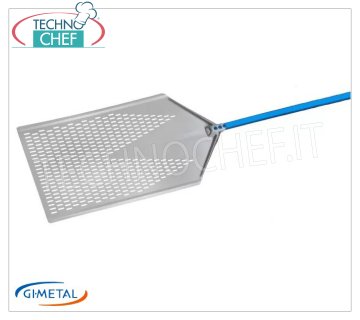 Gi-Metal - Pala para pizza de aluminio perforado por metros, Blue Line, longitud del mango 120 cm Pala para pizza de aluminio perforado por metros, Blue Line, ligera, flexible y resistente, dim.mm 300x600, longitud del mango 1200 mm.