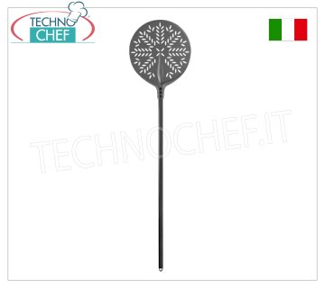 Pala de Pizza Redonda Perforada para Hornear en Aluminio Anodizado Duro Ø 33 cm, Línea Tulip Pala para pizza tipo tulipán REDONDA PERFORADA de aluminio anodizado duro, diámetro 33 cm, longitud del mango 120 cm.