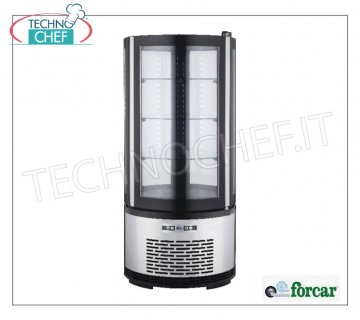 Technochef - Vitrina de mostrador FRIDGE con cristal redondo, 1 Puerta, Estática, Temp.+2°/+8°C, Clase C, lt.100, Mod.ARC100B Mostrador refrigerado con 1 puerta redonda de vidrio, estructura externa en acero inoxidable AISI 430 estático, temperatura +2°/+8°C, capacidad lt.100, Clase C, iluminación Led, V.230/1, Kw.0, 21 , Peso 50 Kg, dim.mm.480x1030h