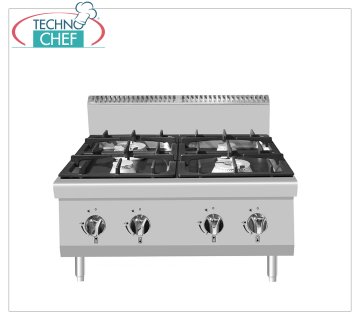 Technochef - COCINA A GAS DE 4 QUEMADORES DESDE LA MOSTRADORA, Kw.21,00 ESTUFA DE ENCIMERA A GAS 4 FUEGOS, Línea 700, potencia térmica 21,00 Kw, dim.mm.800x700x547h