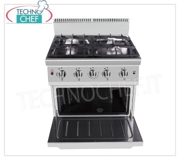 Technochef - COCINA A GAS 4 QUEMADORES sobre HORNO A GAS, Kw.29,00 COCINA A GAS 4 QUEMADORES sobre HORNO ESTÁTICO A GAS, Línea 700, potencia calorífica total. Kw.29,00, dim.mm.800x700x1085h