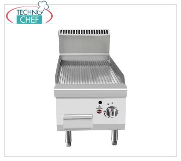 Technochef - PLANCHA A GAS con CONTRAPLACA ACANALADA, Kw.7,00 PLANCHA A GAS con PLACA ACANALADA, Línea 700, potencia térmica 7,00 kW, dim.mm.400x700x547h