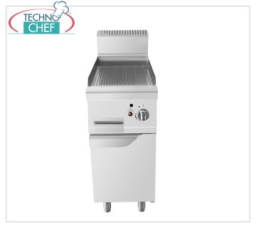Technochef - PLANCHA A GAS con PLACA ACANALADA sobre MÓVIL, Kw.7,00