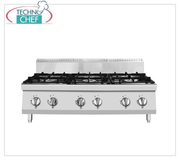 Technochef - COCINA DE GAS DE 6 QUEMADORES DE BANCA, 31,5 kW COCINA DE GAS DE 6 QUEMADORES DE BANCA, Línea 700, potencia térmica Kw.31,5, dim.mm.1200x700x547h