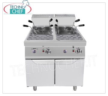 Technochef - COCINA DE PASTA A GAS MÓVIL, 2 CUENCOS de 24+24 litros COCEPASTA A GAS MÓVIL, Línea 700, 2 depósitos independientes de acero inoxidable de 24+24 litros, cestos de acero inoxidable incluidos, potencia térmica Kw.10,00+10,00, dim.mm.800x700x1085h,