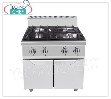 Technochef - COCINA A GAS 4 FUEGOS MÓVIL, Kw.34,5 ESTUFA A GAS 4 QUEMADORES sobre MÓVIL, Línea 900, potencia térmica Kw.34,5, dim.mm.800x900x1140h