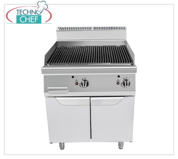 Technochef - PARRILLA DE PIEDRA DE LAVA en MÓVIL, Kw.18,00 PARRILLA DE PIEDRA DE LAVA sobre MÓVIL, Línea 900, potencia térmica 9+9 Kw, dim.mm.800x900x1140h